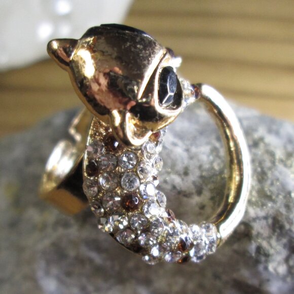 Crystal Gold Tone Adjustable Cat Ring - Picture 4 of 6